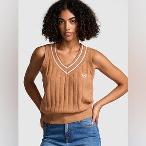 VICTORIA SECERT PINK KNIT SWEATER VEST - COFFEE SIZE LARGE (NEW WITH TAGS) A16